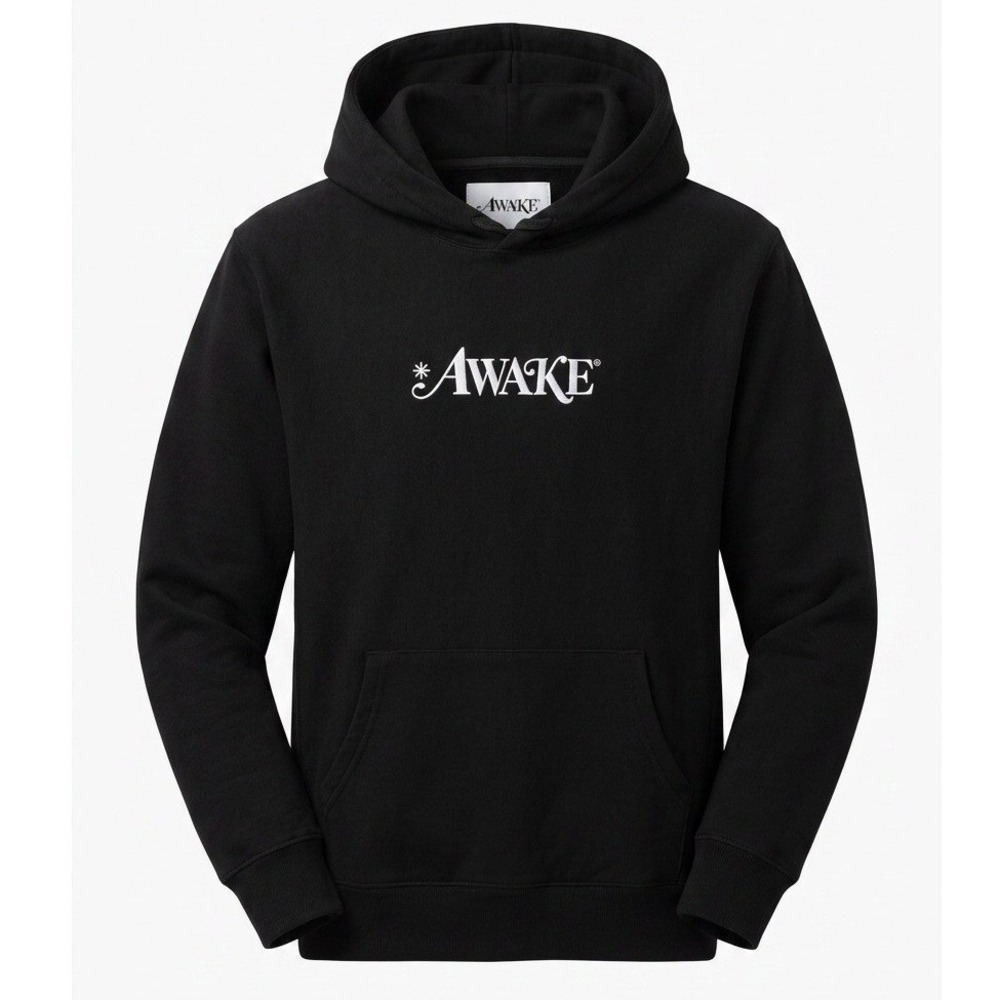 Awake NY Logo Pullover Hoodie Mens Medium Black White Embroidered Sweatshirt